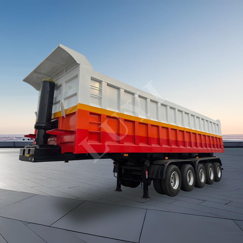 مقطورة قلابة خلفية ذات 5 محاور للخدمة الشاقة 120 طن، مقطورة شاحنة ذاتية التفريغ من الفولاذ الكربوني