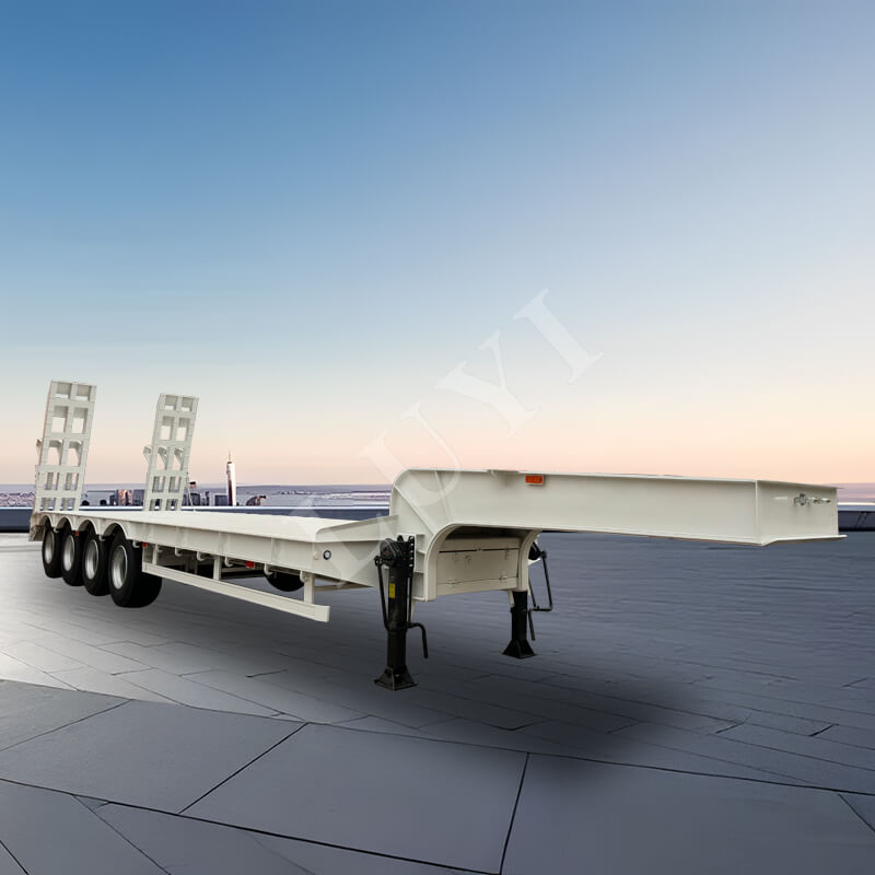 مقطورة منخفضة السرير ذات 4 محاور للخدمة الشاقة مع سلم ميكانيكي لنقل الآلات الثقيلة مقطورة منخفضة السرير ذات 4 محاور للخدمة الشاقة مع سلم ميكانيكي لنقل الآلات الثقيلة