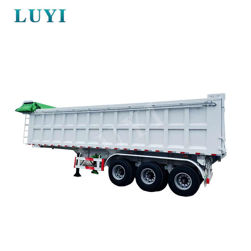 نصف مقطورة قلابة ذات 3 محاور خلفية باللون الأبيض